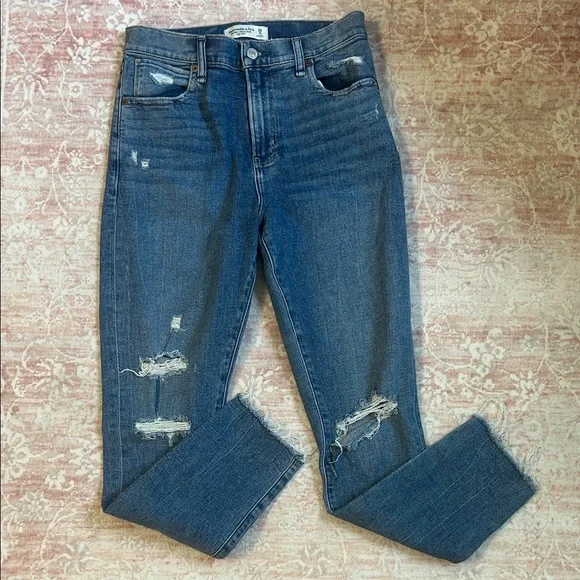 Abercrombie & Fitch Ripped Indigo Boyfriend Jeans - Picture 1 of 3